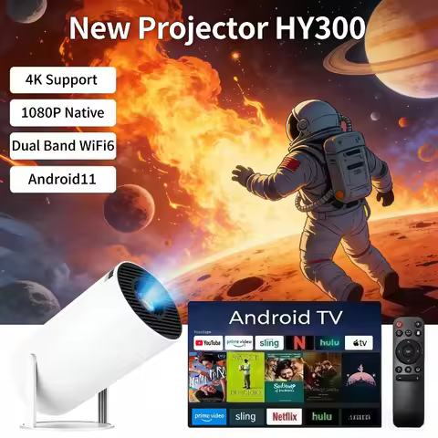 2026 HY300 Portable Projector 4K Ultra HD 300ANSI Android 11 BT54 Electronic Focus Built in Speaker 