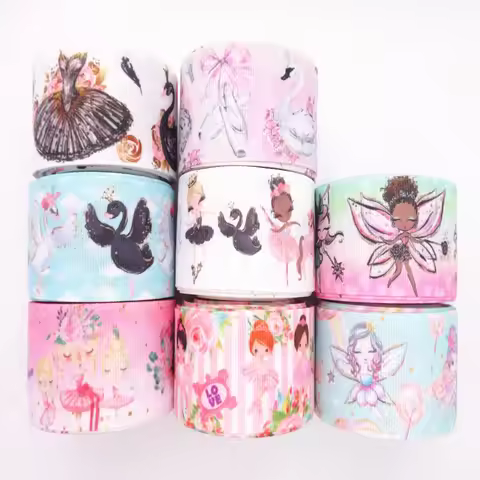 5 yards 1" 25MM /1.5" 38MM Swan/Ballerina Girl/Fairy Printed Grosgrain Ribbon For Crafts DIY Hair Bo