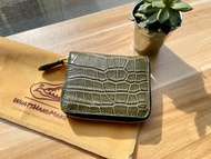 手工深綠色啞面鱷魚皮革拉鏈散紙銀包
