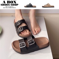 Checked Shop * [AZ803-H1] Heel Height 3cm Double Buckle Open Toe Retro Slippers Lazy Shoes Beach Thi