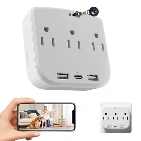 4K Outlet Camera WiFi6 for Home Security, ABS Plastic, Black, Remote Motion Alerts via App with Loca