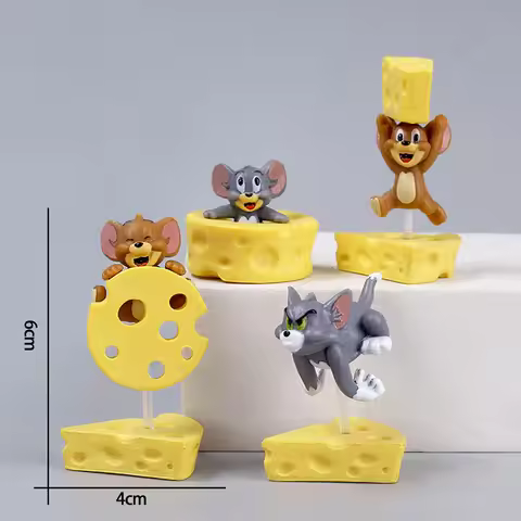 4Pcs/set Kawaii Cartoon Tom & Jerry Cheese Series Ornament PVC Cute Model Car Cake Decoration Access