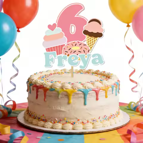 Personalized Birthday Donut ice cream Cake topper Custom Name and Age for Ice cream Birthday Celebra