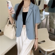 Jian Wei Store Blazer Women -- Blazer Women Korean Style Short Jacket Plain Color Short Sleeve Blaze