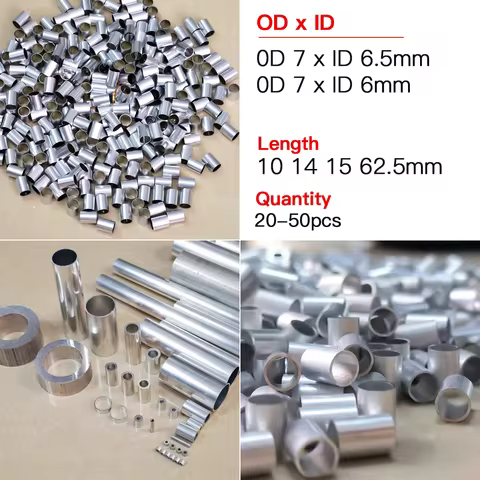 50pcs Aluminum tube OD 7mm pipe size 7x6mm 7x6.5 Aluminium hollow tubing length 10 12 14 15mm