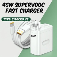 45W SuperVOOC Type-C Micro USB Fast Data Cable Charger Android Quick Charging Wall Adapter