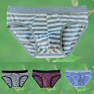 23) Mens Stripe Low Rise Briefs Bulge Pouch Thong Lingerie Underwear Light Blue