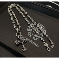 Chrome Hearts Blue Diamond Flame Cross Necklace