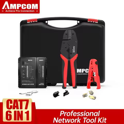 Network Tool Kit, AMPCOM Professional RJ45 tool (Cat7 Crimper, 10PCS Cat7 Connectors, Network Cable 