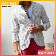 SF  Pockets Striped Blazer Striped Pattern Suit Coat Stylish Men's Striped Suit Coat with Pockets Formal Business Blazer for Southeast Asian Buyers