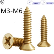 Copper Screw M3M3.5 M4M5 Brass Self-Tapping Countersunk Screw Antique Furniture Brass Flat Head Phil