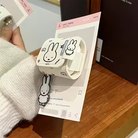 Kawaii Simple Line Miffy Rabbit Leather Earphone Shell for Airpod4 Compatible for Airpods 2 Shockpro