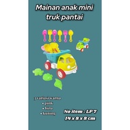 Mini Beach Truck Toy LP 7 - Sandbox Truck Car with Mini Mold Shovel Yellow Pink Blue 14x8x8 cm