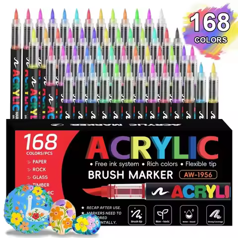 168/12 Colors Direct-liquid Acrylic Marker Pen Waterproof Pen Soft Brush Nib for Glass School Suppli