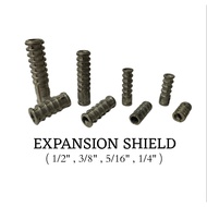 EXPANSION SHIELD /EXPANSION BOLT 1/4, 5/16, 3/8, 1/2, SHORT AND LONG