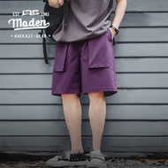 MADEN 2024ผู้ชายสไตล์ชุดทำงานแบบใหม่กางเกงขาสั้นมีกระเป๋าขนาดใหญ่ผ้าทอ P44อเมริกาแบบย้อนยุคสำหรับฤดู