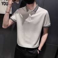 Summer Men's Short Sleeve Polo Shirt 2023 New Fashion Lapel Plaid Printing T Shirt Ins Style Slim Fit Casual Tops for Men