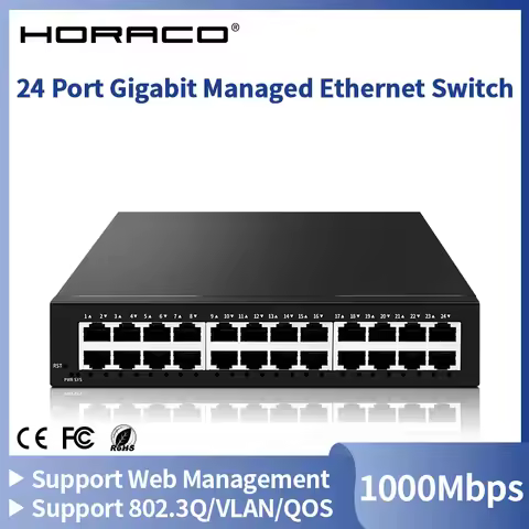 HORACO 24 Port Gigabit Managed Switch 1000M Smart Ethernet Network Switch with Web Management/802.1Q