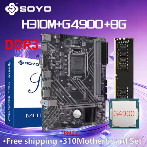 SOYO H310M DDR3 Motherboard Kit Xeon G4900 CPU 8G RAM Intel LGA1151 TPM2.0 Office Desktop PCIE3.0*16