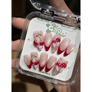 Nailbox upside down nails french moonlight cat eye polish red nail tips embossed cherry mushroom