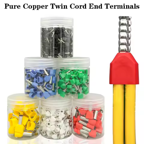 Pure Copper Twin Cord End Terminals Insulated Double Wire End Ferrules Electrical Wire Connectors TE