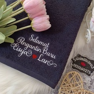 Selamat Pengantin Baru Tuala Hantaran Personalized Towel Sulam Nama Cotton Wedding Anniversary Gift 