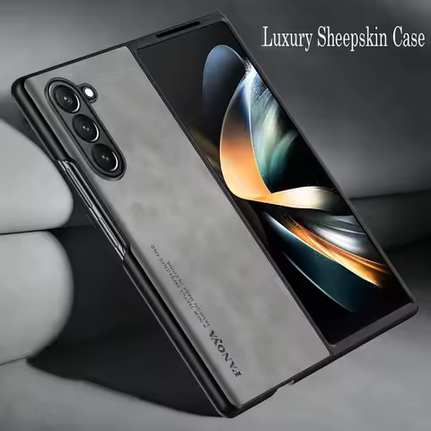 New Style For Galaxy ZFold 4 5 Luxury Sheepskin Leather Shockproof PC Hard Case For Samsung Galaxy Z