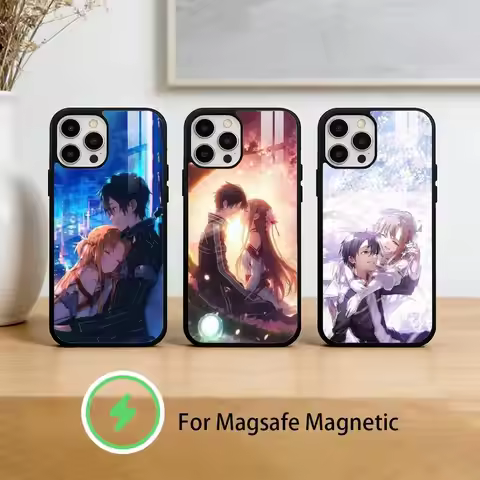 Kirito & Asuna Anime Phone Case For iPhone 17/16/15/14/13/12/Plus/Pro/Max for Magnetic Wireless Char