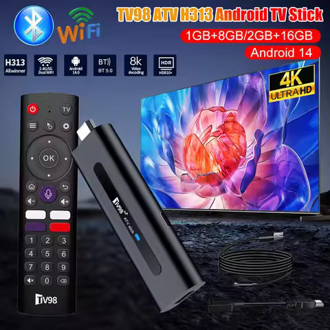 TV98 ATV H313 Mini TV Stick 8K 2.4G/5G WiFi Quad Core BT5.0 Android TV Stick 14.0 Smart TV Stick for
