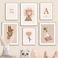 Rabbit Goose Bear Deer Mosaic Cartoon Canvas Painting Poster Print Furniture Decoration Modern Wall 