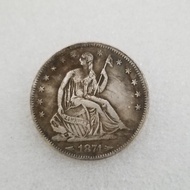 Antique Crafts American 1874-S Version Half-Dollar Brass Silver-Plated Distressed Silver Dollar Silv