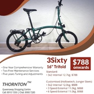 🇸🇬 3Sixty Foldable Bicycle. 16" Trifold with options of 3x2 Speed, 3 Speed External, 6 Speed External, 9 Speed External.