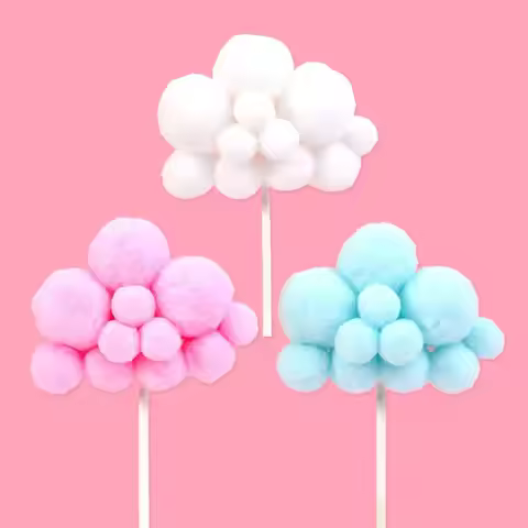 10/20Pcs Cloud Cake Toppers 8cm White Plush Yarn Ball Cloud Cupcake Toppers for Birthday Baby Shower