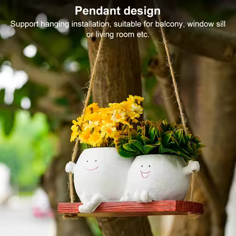 Cute Smiley Face Hanging Planter Resin Smiley Face Couple Planter Pot Creative Hanging Plant Face Po