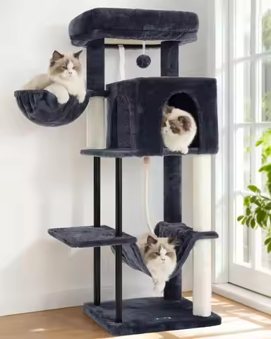 43.3 Inch Cat Tree Tower for Indoor Cats with Sturdy Steel Tube, Hammock, Condo, Scratching Post in 