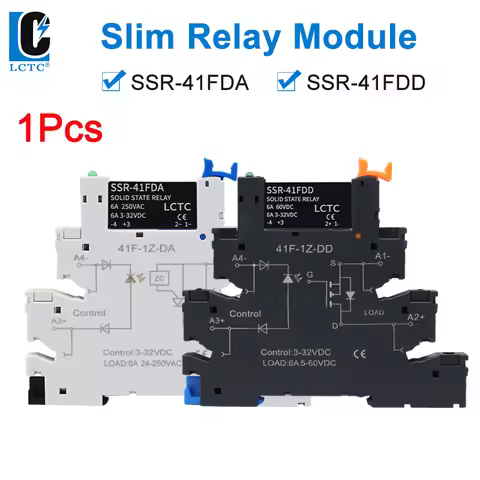 LCTC 1PCS SSR Solid State Relay DIN Rail Slim Relay Module SSR-41FDD SSR-41FDA DC To AC DC To DC 6A 
