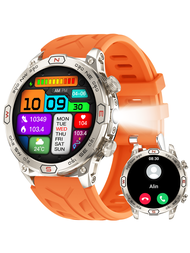 男士智慧手錶1入組，LED手電筒功能，1ATM防水戶外運動手錶，1.43英寸AMOLED螢幕智慧手錶適用於Android和IOS系統-橙色