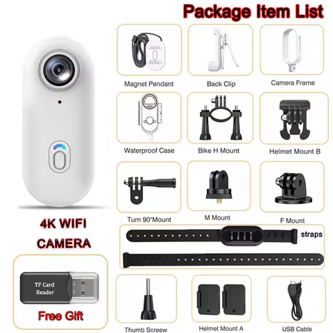 POV Mini Camera Waterproof 4K HD Wireless Sports Body Cam 1080P Bodycam Pet Cat Outdoor Collar POV R