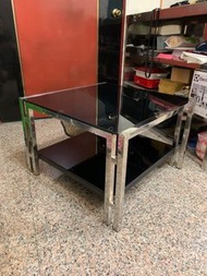 正304不鏽鋼/不銹鋼時尚茶几 (1公分10mm超厚黑色強化玻璃）雙層茶几 寬65深65高45（只此一個）