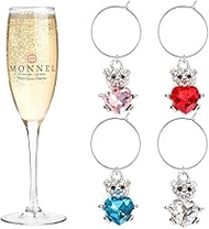 MONNEL P714 Assorted Little Teddy Bear with Love Heart Wine Charms Glass Markers Tags for Party Deco