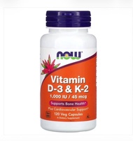 NOW Foods, Vitamin D3 & K2, 120 Veg Capsules best before 01/2029