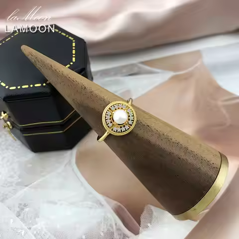 LAMOON 925 Sterling Silver Freshwater Pearl Ring For Women Vintage 14K Gold Plated Fine Jewelry Enga