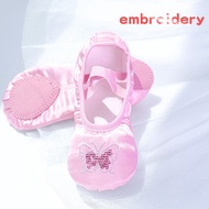 Girls Flat Dance Shoes Kids Satin Soft Sole Ballet Shoes Children's Sequins Embroidery Ballet Slippe