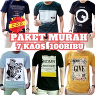 Paket usaha 100ribu dapat 7 baju kaos distro motif keren T-shirt pria wanita dewasa remaja