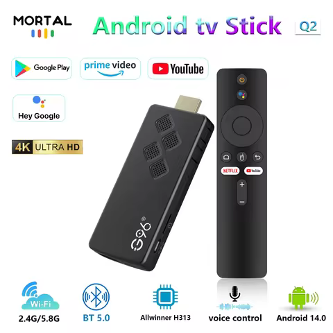 Smart Android TV G96 TV Stick Android 14 Q2 4K Allwinner Google Voice H313 Wifi6 HDR 10 BT5.0 NETFLI
