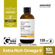 น้ำมันละหุ่ง ออร์แกนิก สกัดเย็นธรรมชาติ ปราศจากเฮกเซน ขวดแก้วสีชา Amber glass bottle Castor Oil Orga