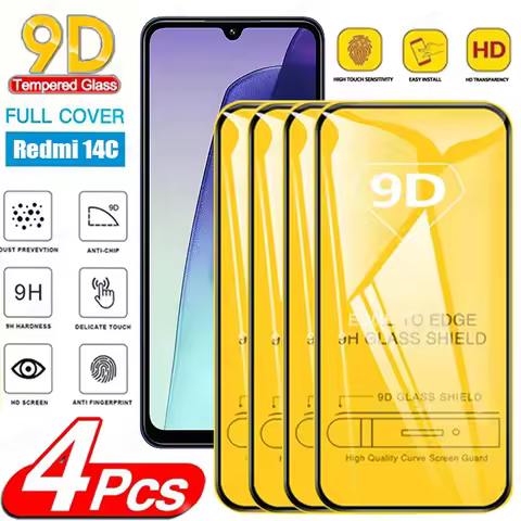 4PCS 9D Screen Protector For Xiaomi Redmi 14C 15 15C A5 4G 13 13C 12 12C 10 5G Tempered Glass Redmi 
