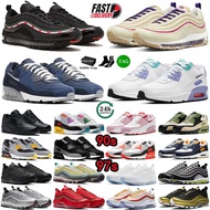 CAJQ With Box Running Shoes 97s 90s Luxury Designer Sneakers Triple Black White Metallic Silver Oran