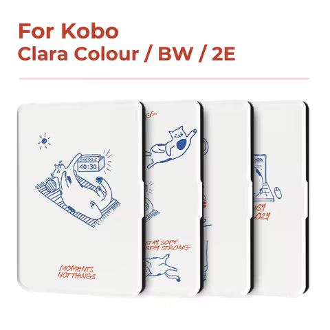 Twosheep Case for Kobo Clara BW / Clara 2E / Clara Colour｜6" Flip Cover TPU Soft Shell｜Cat Line Art 