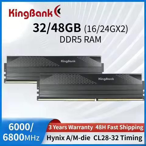 Original KingBank RAM DDR5 16/24GBX2 6000/6800MHz CL28-32 Hynix Chip M/A-die Desktop Gaming Memory w